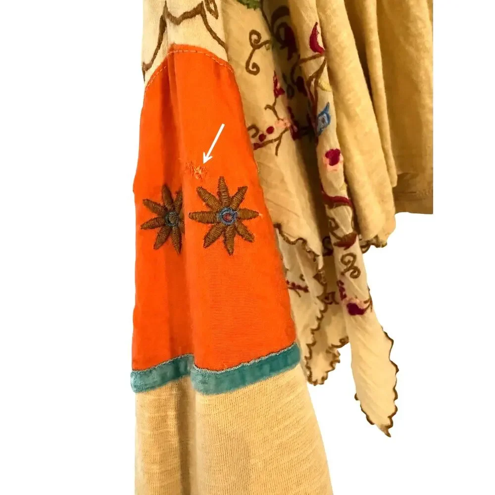 Free People Waiting On A Sunny Day Embroidered Boho Top XS Sand Combo